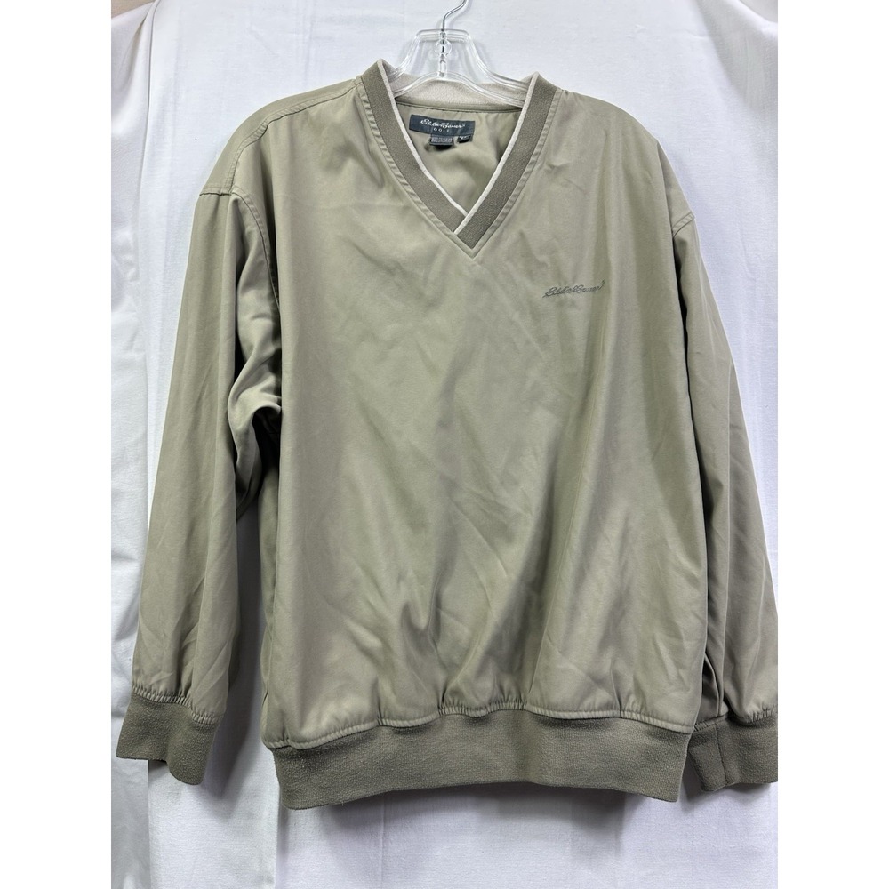 Eddie Bower Golf Jacket V neck Size S/P Beige long sleeves Pull over Windbreaker